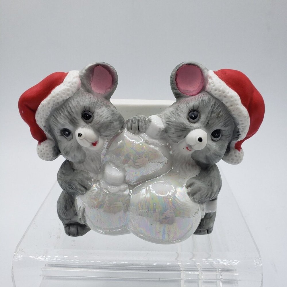 Vtg Hol House of Lloyd Christmas Napkin Holder Ceramic Mice Mouse 1986 4" - Picture 7 of 7